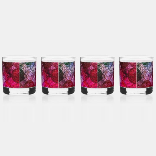 Set von 4 Gläsern: Abstraktes rotes Holzblasglas Whiskyglas (Rechts)