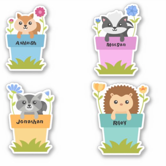 Set von 4 Niedlichen Tieren in Gartenpfosten Aufkleber (Vorderseite)