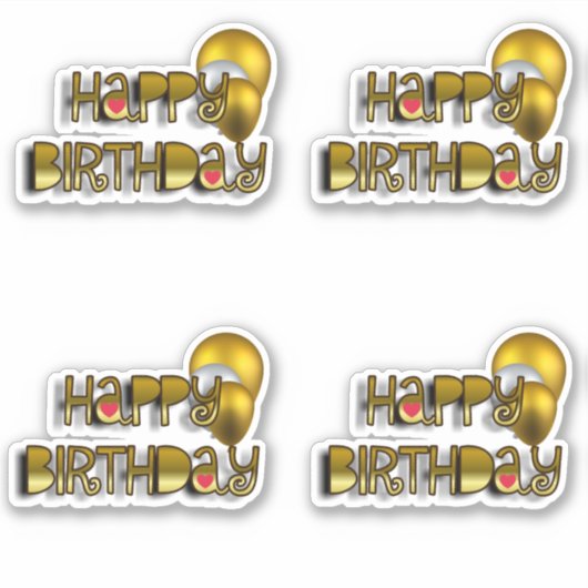 Set von 4 Shiny Happy Birthday Script Typografie Aufkleber (Vorderseite)