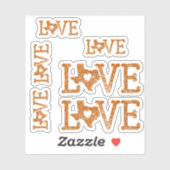 Set von 6 bedrängten Texas Liebe Burnt Orange Aufkleber (Blatt)