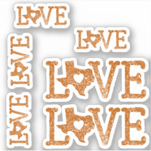 Set von 6 bedrängten Texas Liebe Burnt Orange Aufkleber
