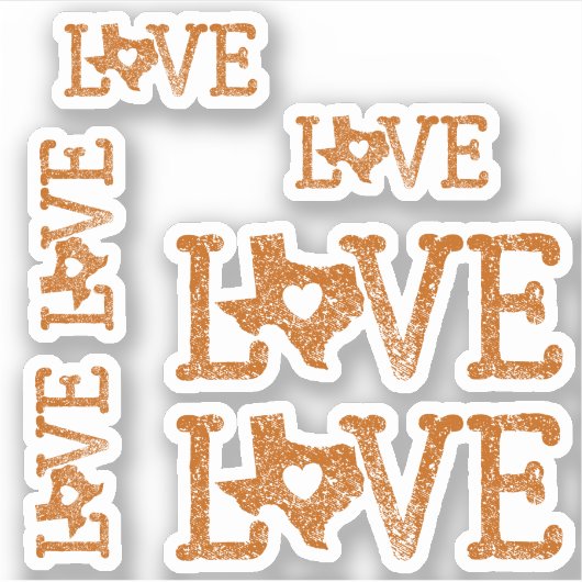 Set von 6 bedrängten Texas Liebe Burnt Orange Aufkleber (Vorderseite)