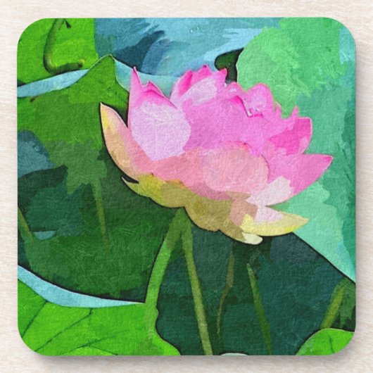 Set von 6 Cork Back Untersetzer Pink Lotus Abstrak (Vorderseite)