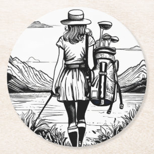 Set von 6 Golfer-Papier-Untersetzer für Frauen Runder Pappuntersetzer