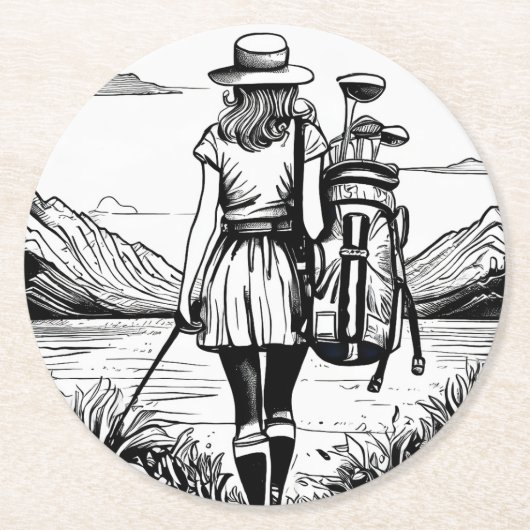 Set von 6 Golfer-Papier-Untersetzer für Frauen Runder Pappuntersetzer (Vorderseite)