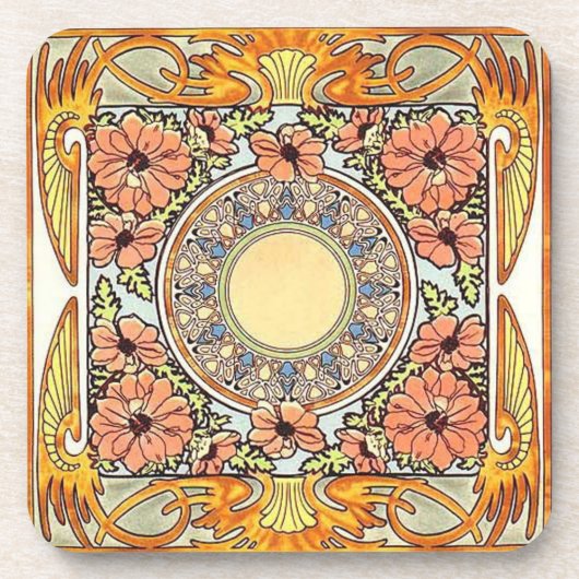 Set von 6 Jugendstil-Untersetzer Getränkeuntersetzer (Vorderseite)