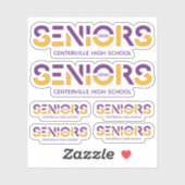 Set von 6 Lila und gelben 2-farbigen Senioren gesc Aufkleber (Blatt)