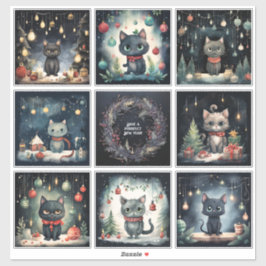 Set von 8 Katzen Weihnachten Aufkleber