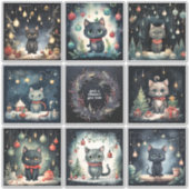 Set von 8 Katzen Weihnachten Aufkleber (Vorderseite)