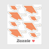 Set von 8 Orange Graduation Caps Custom-Cut Aufkleber (Blatt)