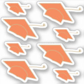 Set von 8 Orange Graduation Caps Custom-Cut Aufkleber (Vorderseite)