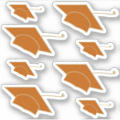 Set von 8 Orange Graduierungskappen, kundenspezifi Aufkleber (Vorderseite)