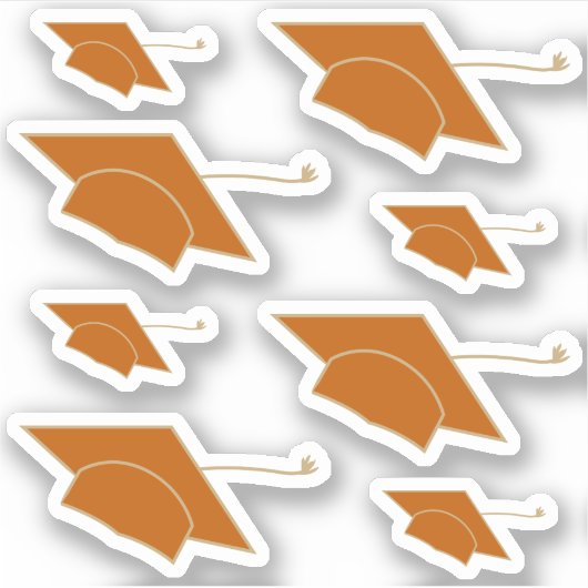 Set von 8 Orange Graduierungskappen, kundenspezifi Aufkleber (Vorderseite)