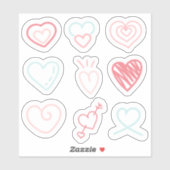 Set von 9 Aufklebern in Rot, Rosa und Blau Aufkleber (Blatt)