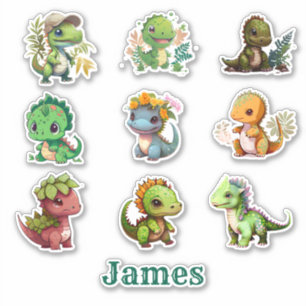 Set von 9 Dinosauriern Personalisierter Vinyl Cut Aufkleber