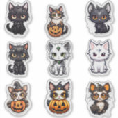 Set von 9 Halloween Katzen Vinyl Stickers Aufkleber (Vorderseite)