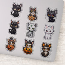 Set von 9 Halloween Katzen Vinyl Stickers
