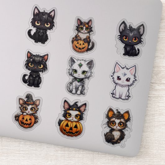 Set von 9 Halloween Katzen Vinyl Stickers Aufkleber (Detail)