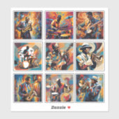 Set von 9 Jazz Musician Stickers Aufkleber (Blatt)