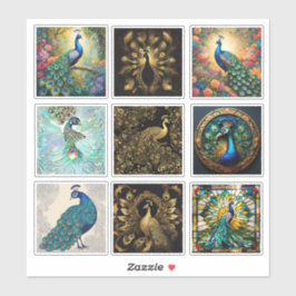 Set von 9 Pfauenklebern Aufkleber
