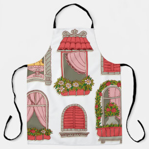 Set von Abbildungen mit Vintagen Fenstern Schürze