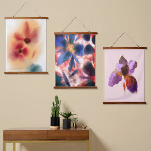 Set von Aquarellbildern Wandteppich Mit Holzrahmen