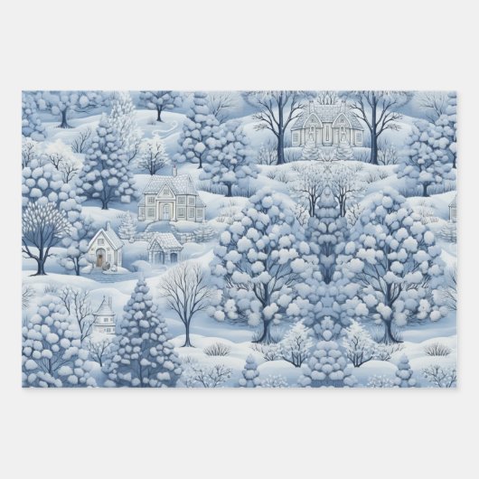 Set von Blue & White Snowy Festliche Weihnachten Geschenkpapier Set (Vorderseite 3)