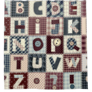 Set von Buchstaben im Patchwork-Stil. Mai b Duschvorhang