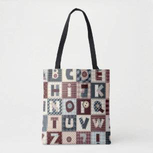 Set von Buchstaben im Patchwork-Stil. Mai b Tasche