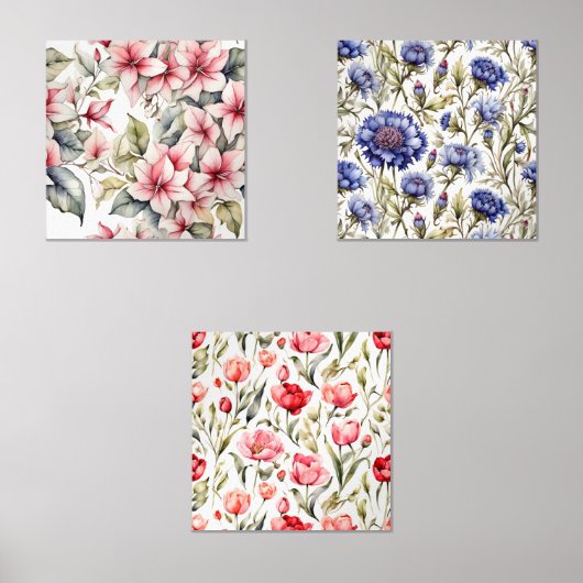 Set von Drei eleganten Blumendrucken (Vorderseite)