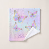 Set von drei Handtüchern Schmetterlinge Design (Waschlappen)