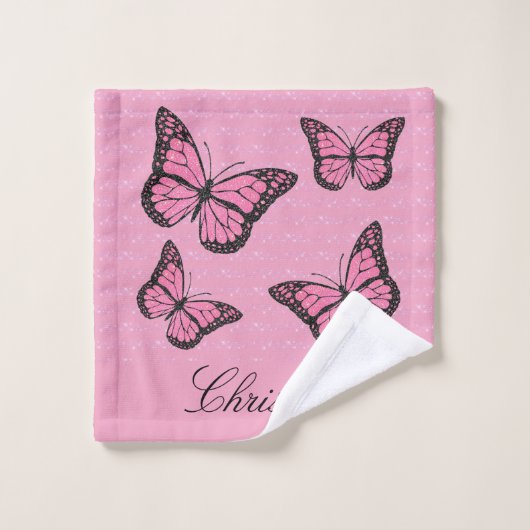 Set von drei Handtüchern Schmetterlingsmuster (Waschlappen)