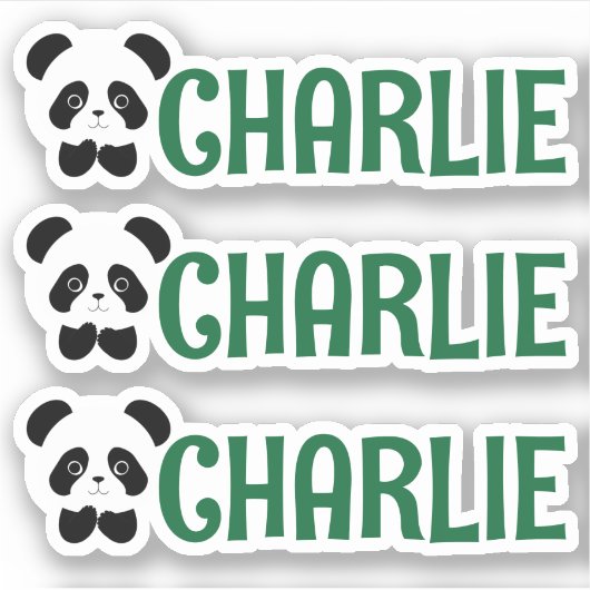 Set von drei Personalisierten Panda-Namensschilder Aufkleber (Vorderseite)