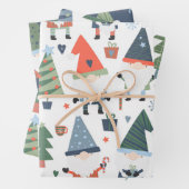 Set von drei Weihnachtsgnomen Bäume blau grün Rot Geschenkpapier Set (Beispiel)