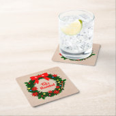 Set von Feliz Navidad Merry Christmas Wreath Bow Rechteckiger Pappuntersetzer (Vor Ort)