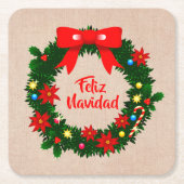 Set von Feliz Navidad Merry Christmas Wreath Bow Rechteckiger Pappuntersetzer (Vorderseite)