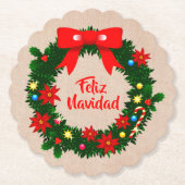 Set von Feliz Navidad Merry Christmas Wreath Bow Untersetzer (Vorderseite)