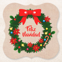 Set von Feliz Navidad Merry Christmas Wreath Bow Untersetzer