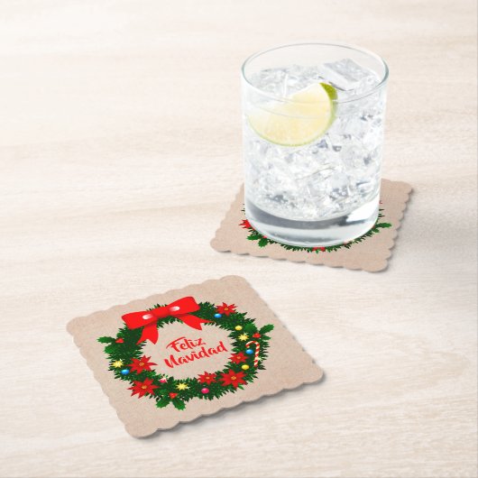 Set von Feliz Navidad Merry Christmas Wreath Bow Untersetzer (Vor Ort)