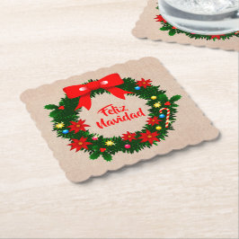 Set von Feliz Navidad Merry Christmas Wreath Bow Untersetzer