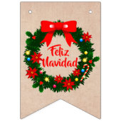 Set von Feliz Navidad Merry Christmas Wreath Bow Wimpelkette (Zweite Fahne)
