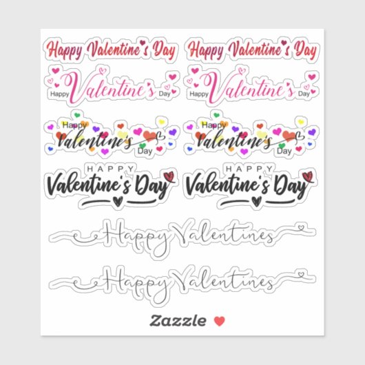 Set von Happy Valentines Day Script Vinyl Sticker (Blatt)