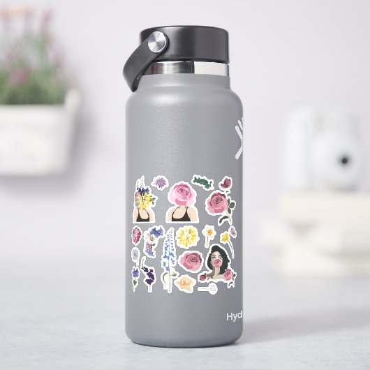 Set von hübschen Aufklebern mit Blumenstrauß Aufkleber (HydroFlask)