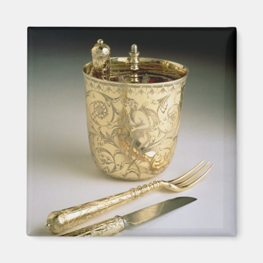 Set von Messer, Gabel, Löffel und Becherglas, Magnet (Vorne)