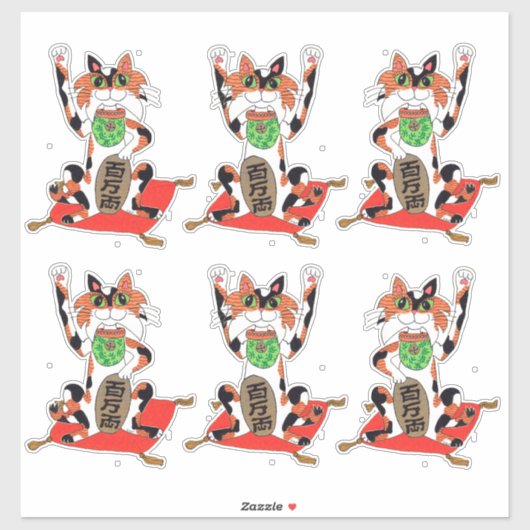 Set von sechs Niedlichen Maneki Neko Lucky Geeking Aufkleber (Blatt)