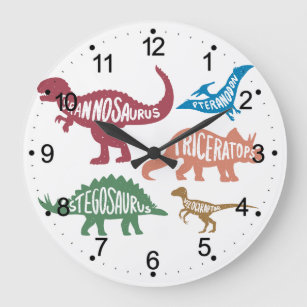 Set von Silhouetten verschiedener Dinosaurier Große Wanduhr