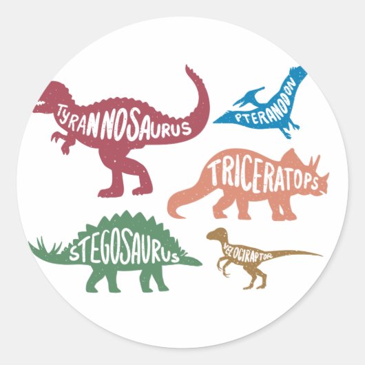 Set von Silhouetten verschiedener Dinosaurier Runder Aufkleber (Vorderseite)