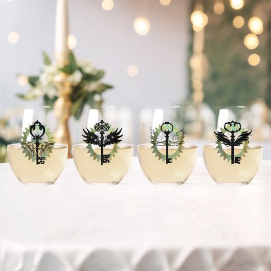 Set von Steampunk-Winged Key-Designs Weinglas Ohne Stiel (Insitu (Hochzeit))