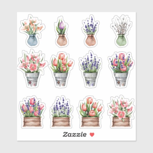 Set von Sträuchern aus Blume in Töpfchen Aufkleber (Blatt)