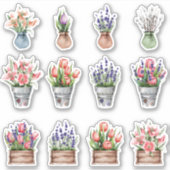 Set von Sträuchern aus Blume in Töpfchen Aufkleber (Vorderseite)